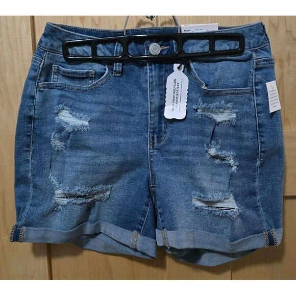 High Rise Curvy jean Shorts  Distressed Ripped Folded Hem Womens Sz 7/28W By SO - Picture 1 of 8